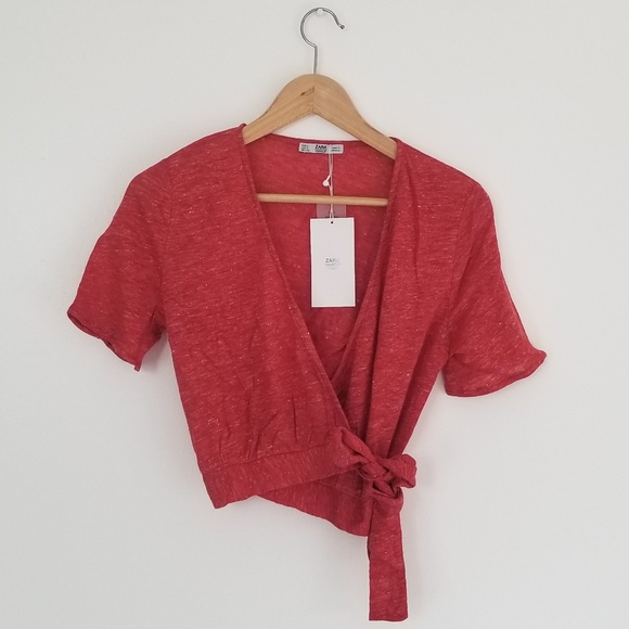 Zara Tops - NEW! Zara Linen Wrap Tshirt Blouse Top Red